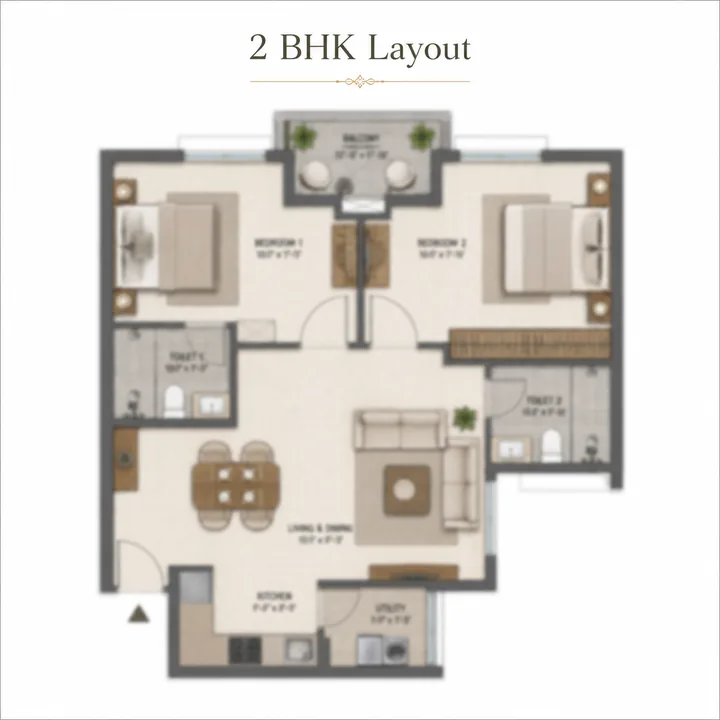 Prestige Windgate 2 BHK floor plan layout (about 850 sq ft) Prestige Windgate 2 BHK floor plan layout (about 850 sq ft)