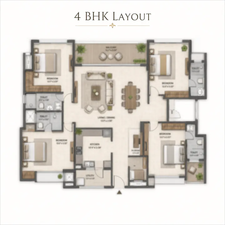 Prestige Windgate 4 BHK floor plan layout (about 1,550 sq ft) Prestige Windgate 4 BHK floor plan layout (about 1,550 sq ft)